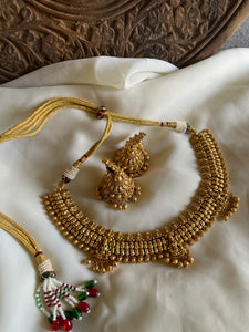 Antique 3 golden Lakshmi necklace with Jhumkas