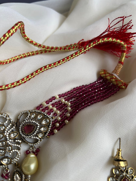 Victorian style Ruby choker with earrings