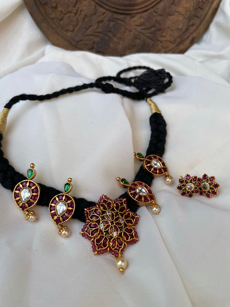 Ruby flower kemp choker with studs