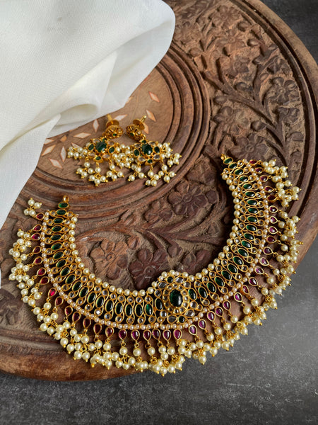 Ruby guttapusalu necklace with earrings