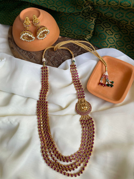5 layer Kemp Lakshmi Haram with jhumkas