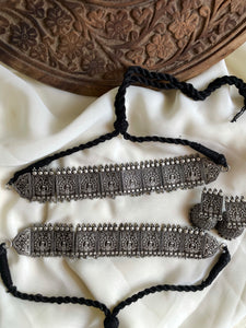 Pure silver look alike choker with jhumkas