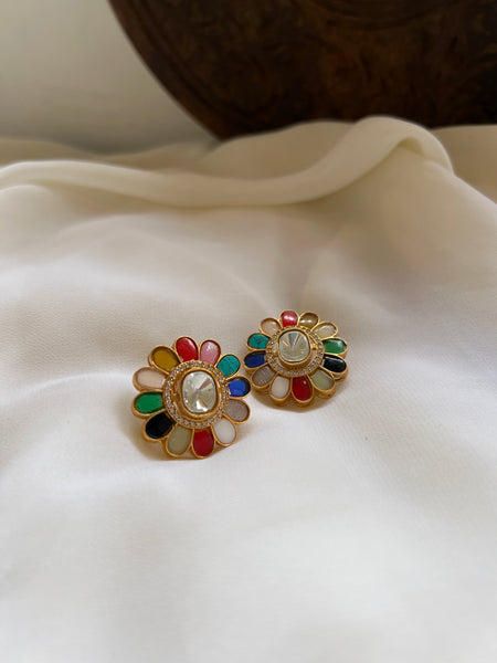 Navaratna flower jumbo studs