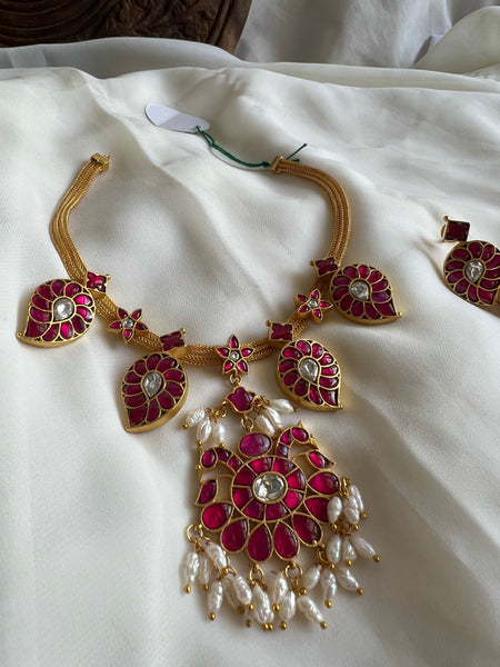 Ruby Kundan manga necklace with studs