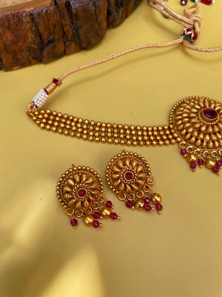 Ruby matte Chakra choker with studs