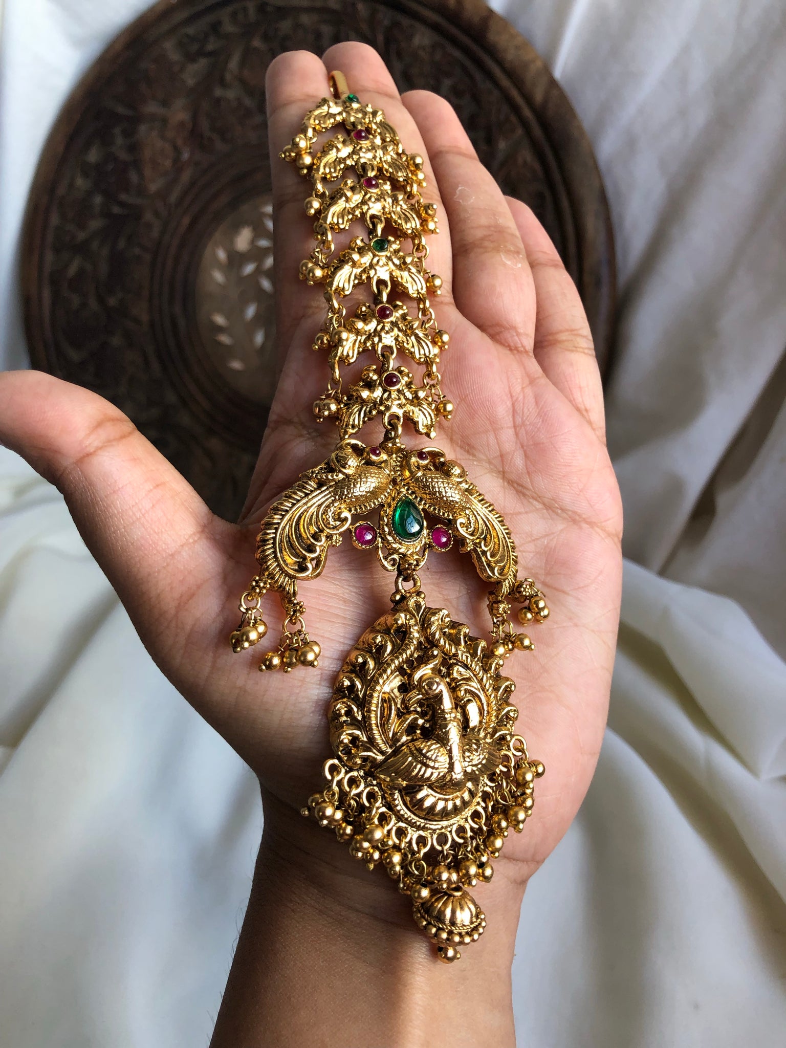 Oversized bridal peacock antique tika