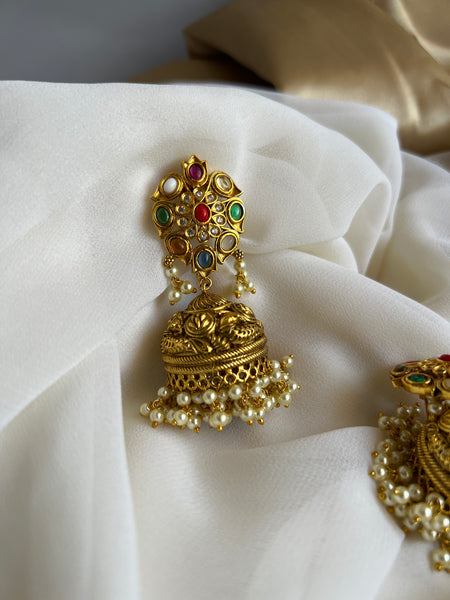 Navaratna floral Nagas Jhumkas