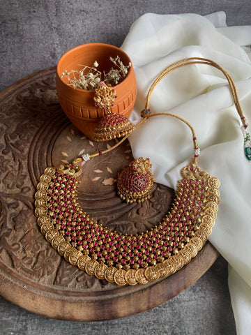 Bridal ruby coin necklace with Jhumkas