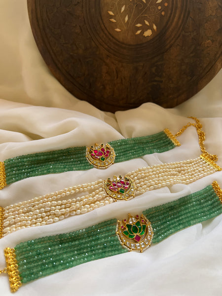 Kundan lotus choker with bead work