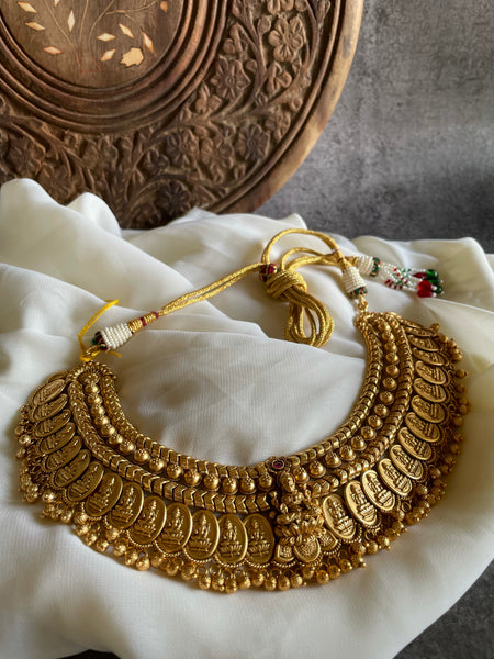 Bridal full neck Lakshmi necklace with Jhumkas