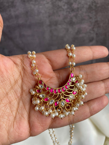 Chaand Kundan pendant Pearl maala