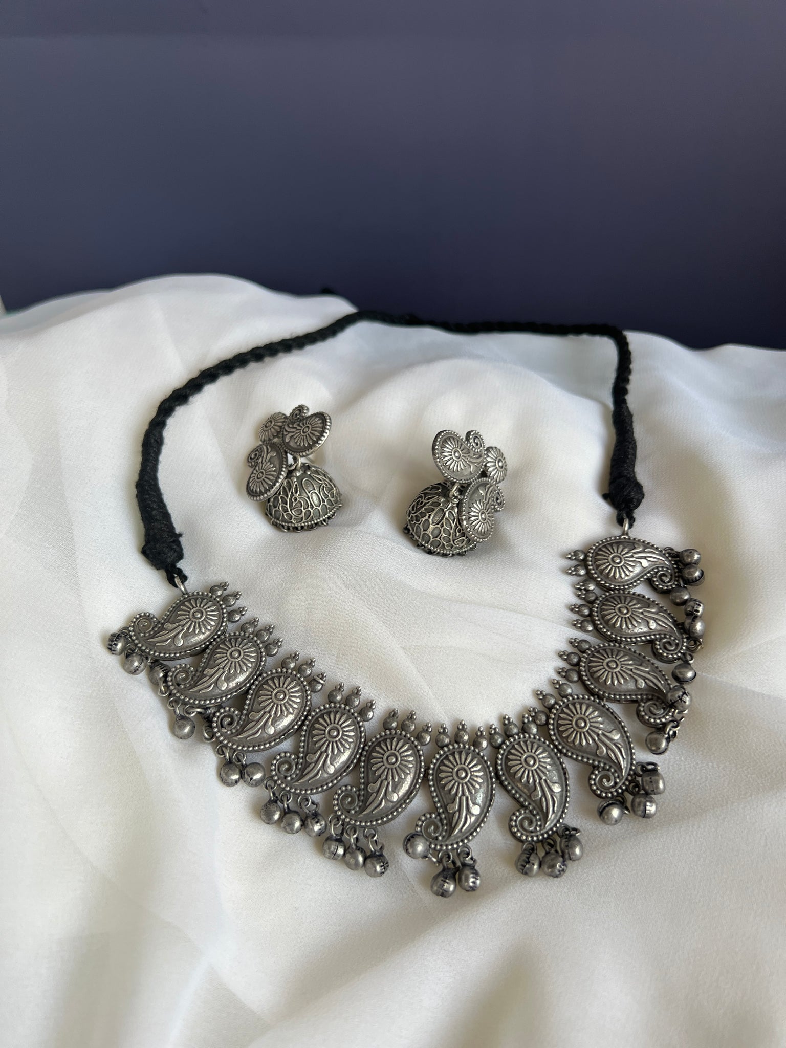Oxidised manga necklace with jhumkas