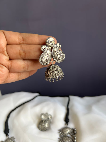 Oxidised manga necklace with jhumkas