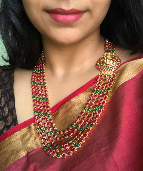 5 layer Kemp Lakshmi Haram with jhumkas