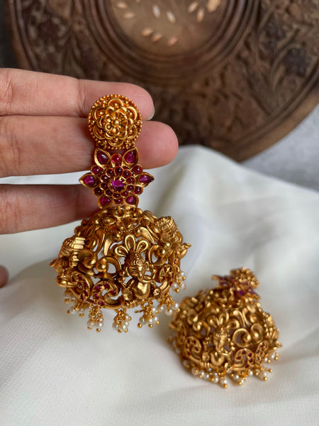 Kemp flower Ganesha Jhumkas