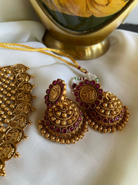 Lakshmi bridal coin necklace with Jhumkas