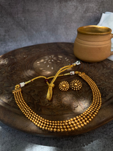 Matte golden ball necklace with studs (2 sizes )