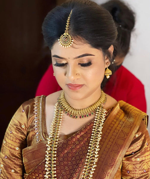 Kerala style mullamottu necklace with kemp stones
