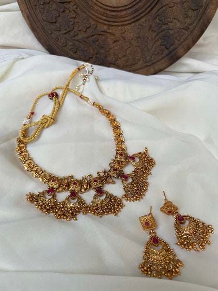 Antique ruby Chaandbali necklace with earrings