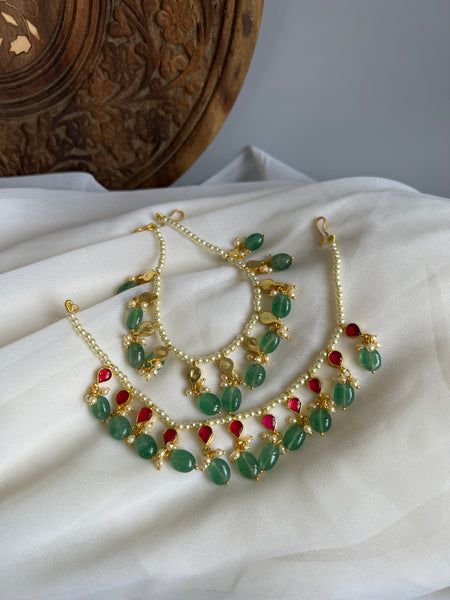 Kundan tear drop beaded earring chain
