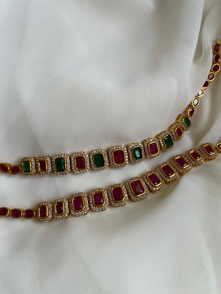 Ruby green necklace with ad stone border