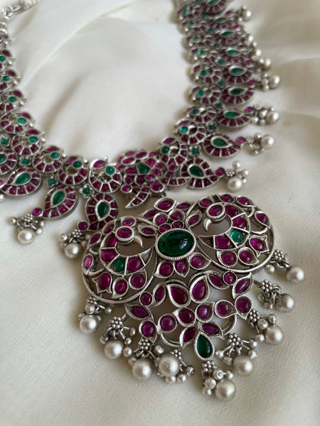 Silver polish Kemp manga necklace with Jhumkas