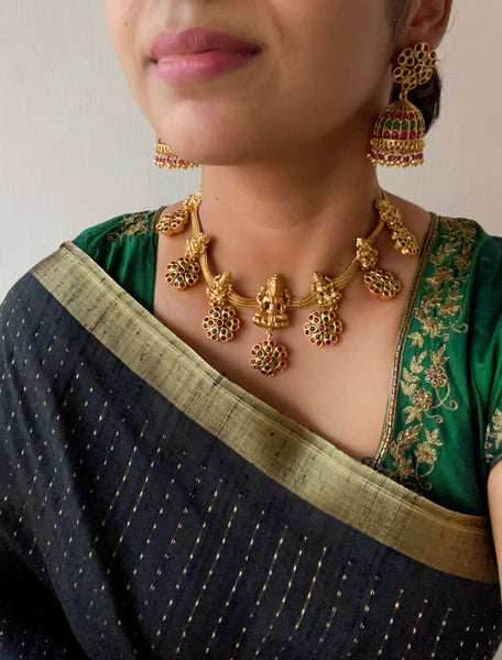 Lakshmi kemp flower necklace with jhumkas