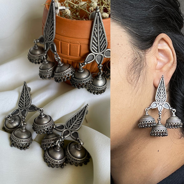 Triple Jhumka leaf earrings