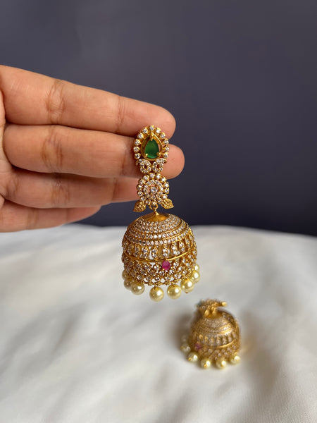 AD stone bridal Jhumkas