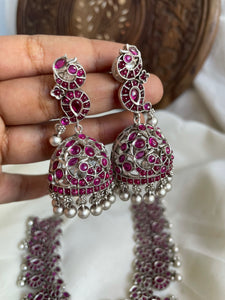 Silver polish Kemp manga necklace with Jhumkas
