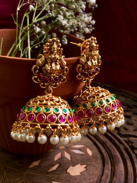 5 layer Kemp Lakshmi Haram with jhumkas