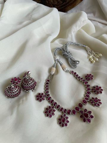Kemp flower oxidised necklace with Jhumkas
