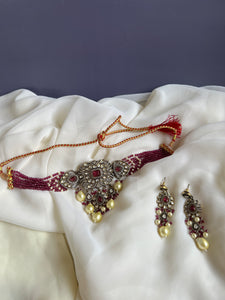 Victorian style Ruby choker with earrings