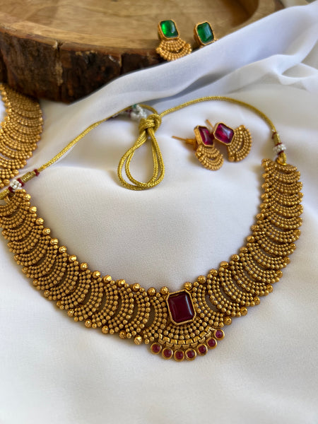 Designer stone matte necklace with studs