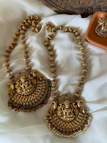 Antique temple necklace with Lakshmi jhumkas