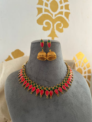 Kerala style palaka necklace with jhumkas