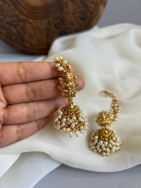 Pearl cluster Lakshmi Nagas Jhumkas with mattal