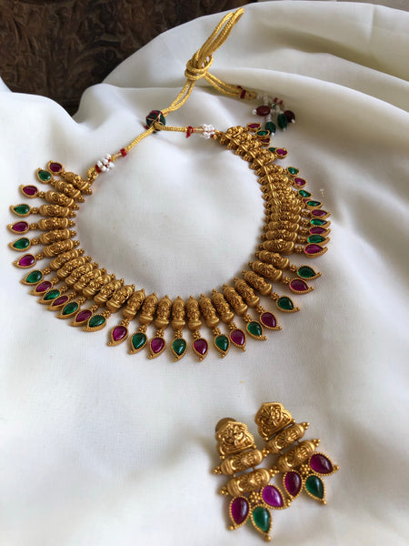 Kerala style mullamottu necklace with kemp stones