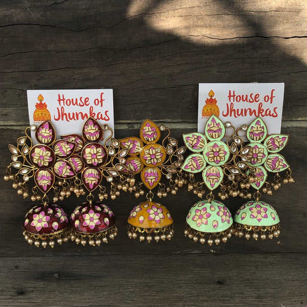 Floral stud hand painted jhumkas