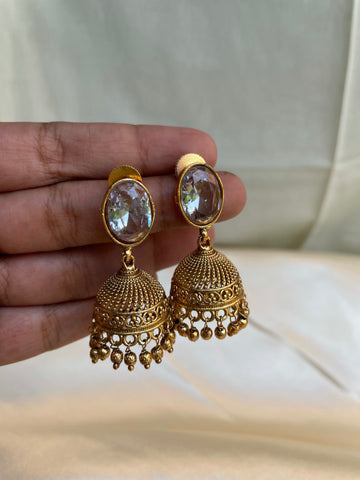 Oval stone cutwork Jhumkas