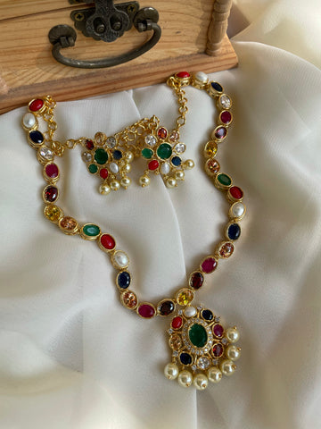 AD stone Navaratna maala with studs