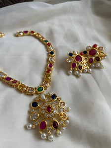 AD stone Navaratna maala with studs