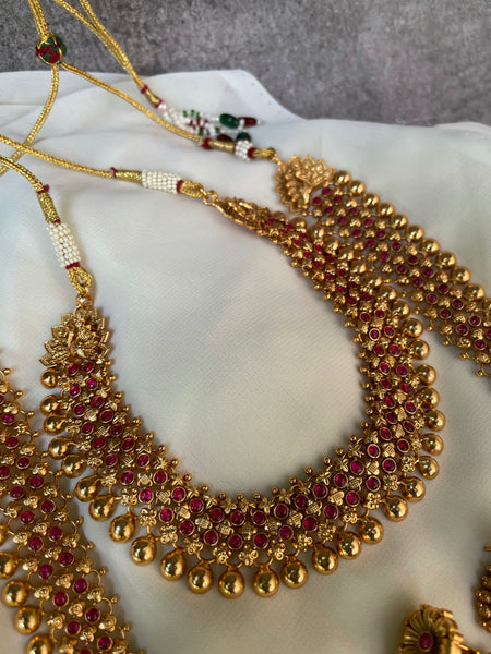 Gold like Ruby antique necklace with jhumkas