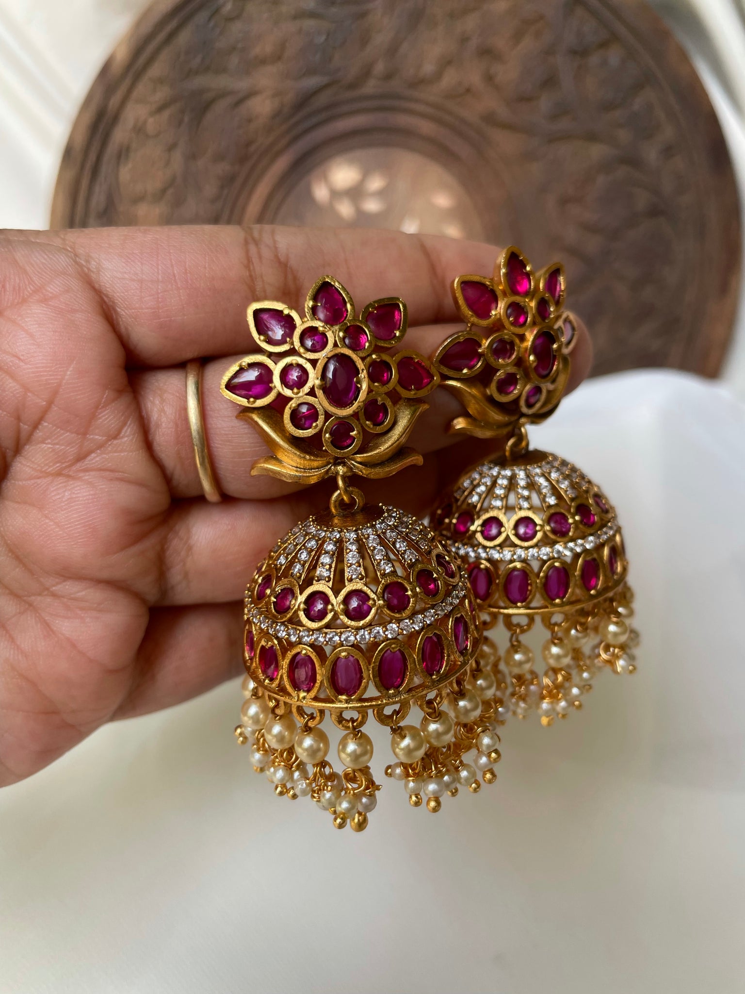 Kemp Ad stone worked Jhumkas