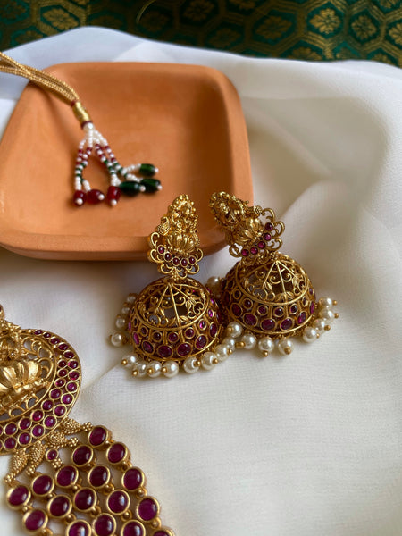 5 layer Kemp Lakshmi Haram with jhumkas