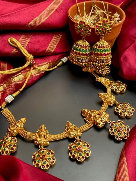 Lakshmi kemp flower necklace with jhumkas