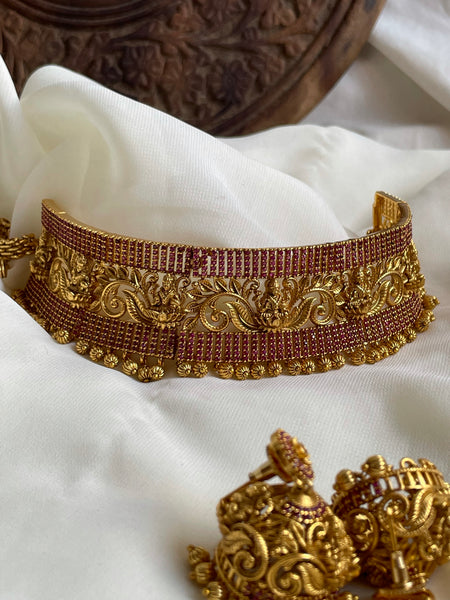 Lakshmi stone choker choker with intricate jhumkas