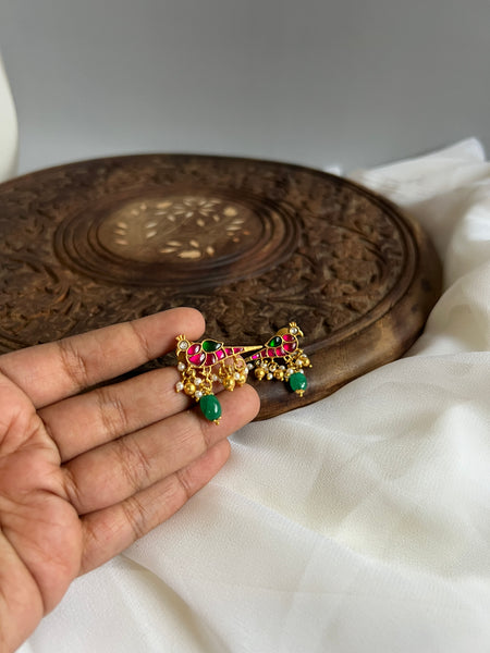 Kundan parrot studs with drops