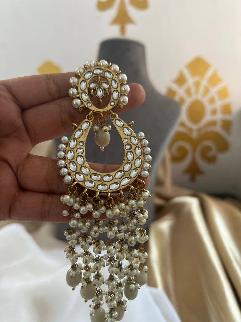 Buy Oomph Gold Tone Jadau Pearls Large Chand Bali Online At Best Price   Tata CLiQ