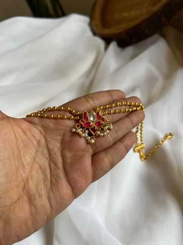 Delicate Kundan lotus pendant necklace